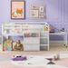 Multi-Functional Full Size Low Loft Bed Built-in Desk with 2 Drawers, Wooden Loft Bed with Lateral Portable Desk for Kids, White