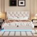 Queen Size Platform Bed with Button-tufted Headboard