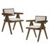 Cid Uno 20 Inch Dining Chair, Set of 2, Beige Fabric, Walnut Brown Wood