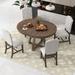5-Piece Extendable Round Dining Table Set with a 16" W Leaf & 4 Upholstered Chairs, Retro Style Kitchen Dining Table Set