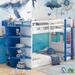 Boat-Shaped Theme Bunk Bed Creativity Kids Bed, Twin/Twin, White/ Blue