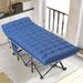 32 In Outdoor Folding Patio Camping Blue Cot with Removable Cotton Mattress,500 lbs