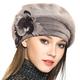 VECRY Französische Baskenmütze für Damen, 100% Wolle, Blumenmuster, Beanie, Totenkopfmütze, Kleid, Wintermütze, braun, M