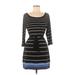 White House Black Market Casual Dress - Mini Boatneck 3/4 sleeves: Black Print Dresses - Women's Size Medium