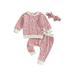 GXFC Infant Girl Fall Long Pants Outfits Newborn Girl Long Sleeve Flower Print Sweatshirt Tops and Pants and Headband 3Pcs Casual Autumn Clothing Set for Toddler Baby Girl 0-24M