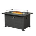 43 inch Rectangle Gas Fire Pit Table SYNGAR Outdoor Propane Fire Pit with Glass Wind Guard Volcanic Stones and Lid 50 000 BTU 2-in-1 Fire Pit Table for Backyard Poolside Patio Garden