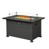 43 inch Gas Fire Pit Table SYNGAR 2-in-1 50 000 BTU Propane Gas Fire Pit Table Outdoor Table with Fire Pit Propane Fire Pit with Glass Wind Guard Volcanic Stones and Lid for Patio Yard Garden