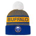 Women's Fanatics Branded Royal/Gold Buffalo Sabres Authentic Pro Rink Cuffed Knit Hat with Pom