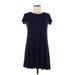 Timing Casual Dress - A-Line High Neck Short sleeves: Blue Solid Dresses - Women's Size Medium