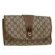 GUCCI GG Canvas Web Sherry Line Clutch Bag PVC Leather Beige Green Auth 43092