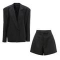 Black Suit With Blazer With Oversized Shoulders And Shorts Medium Bluzat