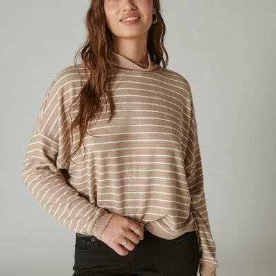Lucky Brand Cloud Jersey Mock Neck Top - Women's Clothing Tops Tees Shirts in Neutral Combo, Size L