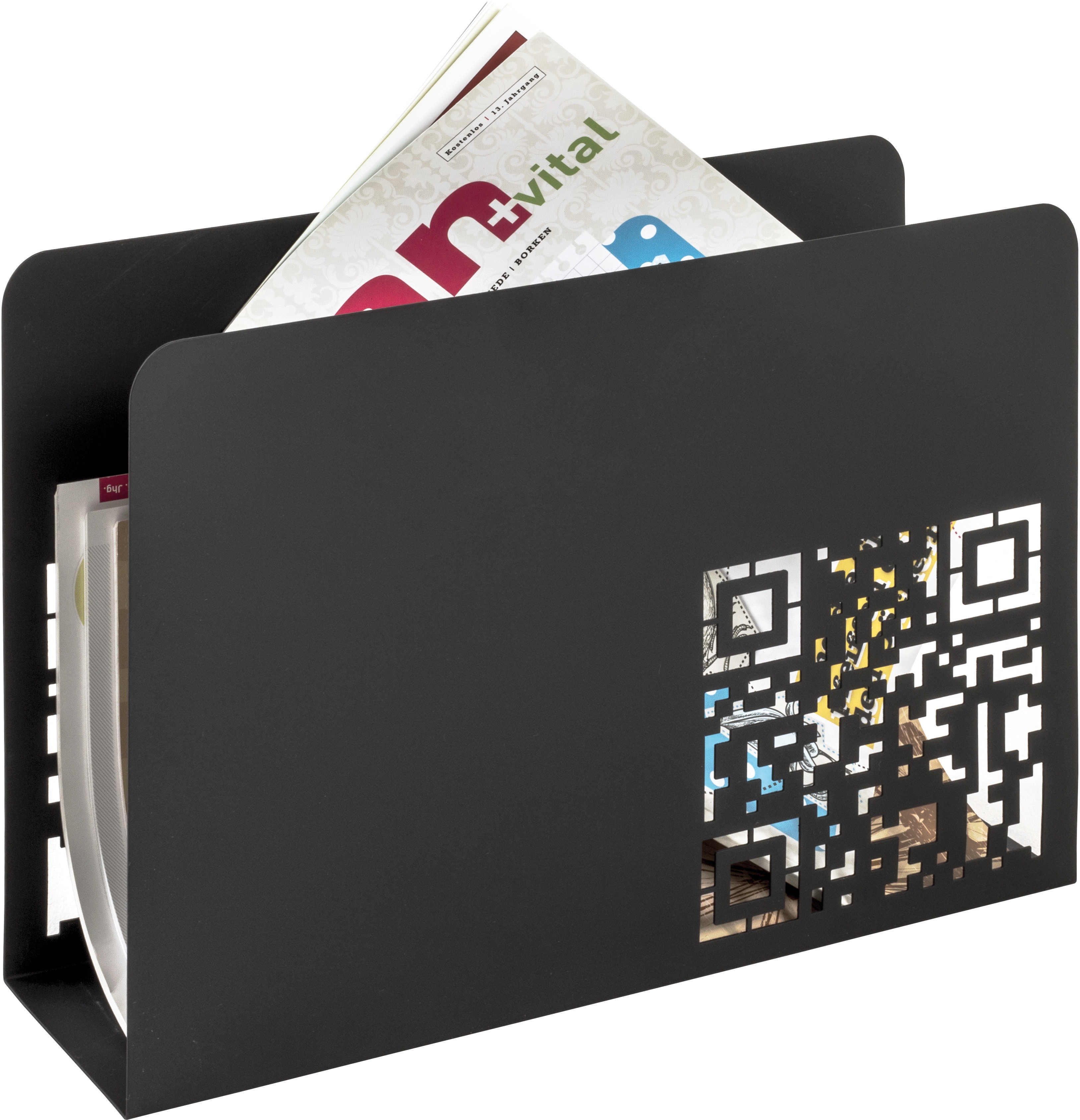 Zeitungsständer HAKU, schwarz, B:35cm H:26cm T:10cm, Metall, Zeitungsständer, Zeitungsständer