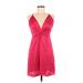 Express Cocktail Dress - Mini Plunge Sleeveless: Pink Print Dresses - Women's Size 6