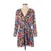 Endless Summer Casual Dress - Mini Plunge 3/4 sleeves: Black Floral Dresses - Women's Size Small