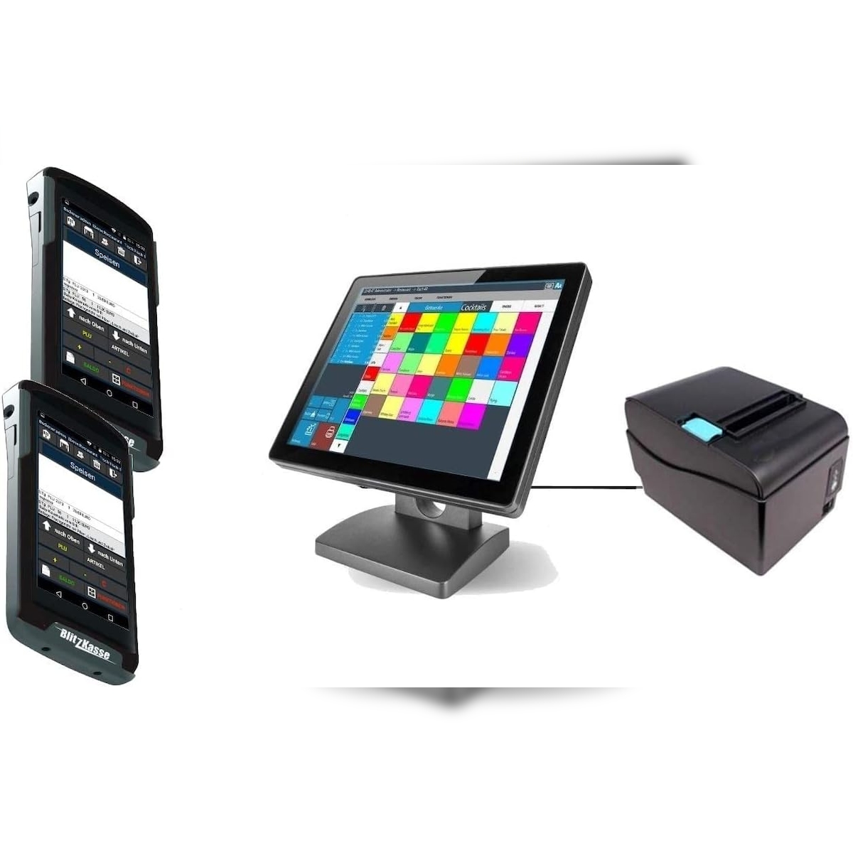 GASTRO Kassensystem mit 2 x 5" Bestellterminal, Bondrucker, 15" Hauptkasse Image