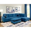 Blue Sectional - Latitude Run® 103.5" Wide 3 - Piece Upholstered Sectional w/ Ottoman Linen | 35 H x 103.5 W x 74.5 D in | Wayfair