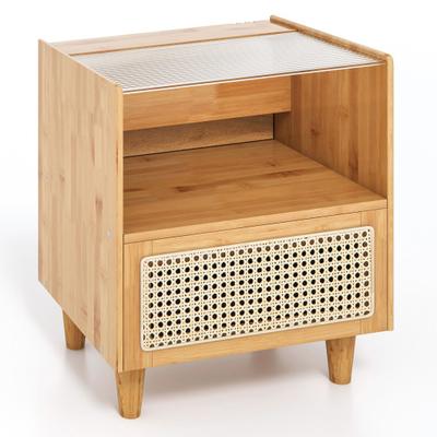 Costway Bamboo Rattan Nightstand with Drawer and S...