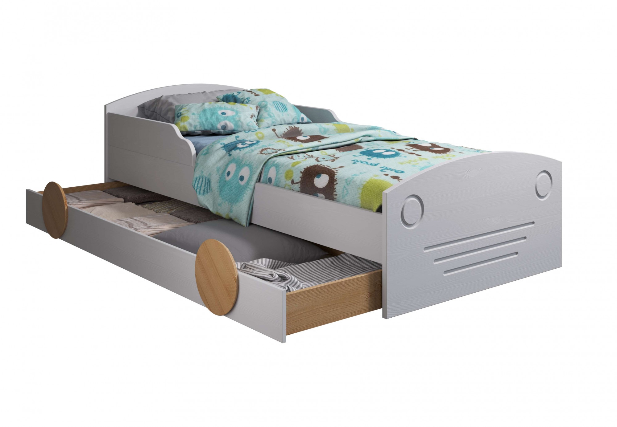 Kinderbett LÜTTENHÜTT "Levke", weiß (weiß, weiß, weiß), B:87cm H:62cm L:165cm, Betten, aus massiver Kiefer, 90x160 cm, inklusive Schubkasten und Lattenrost Image
