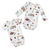 Sweet Jojo Designs Red Blue Construction Truck Boy 0-6M Baby Clothes Onesies 2 Pack Transportation Bulldozer Grey Black White