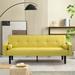 Folding Recliner Futon Loveseat Convertible Sleeper Sofa Bed Linen Fabric Loveseat Sleeper Couch Bed with Armrests, Yellow