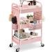 TOOLF 3-Tier Rolling Cart Utility Storage Cart with DIY Dual Pegboards Organizer Serving Trolley Pink