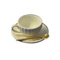 Skindy Dollhouse Coffee Cup Set: Realistic Alloy Miniature Teacup Saucer Spoon Set Model Ornament for Micro Landscapes 1 Set