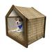 Retro Pet House Grungy Look Print with Perpendicularly Interlocking Circles and 4 Leaf Plants Outdoor & Indoor Portable Dog Kennel with Pillow and Cover 5 Sizes Caramel and Tan by Ambesonne