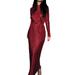 Huakaishijie Women s Solid Color Long Sleeve Half High Neck Ruched Tie Up Dress