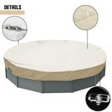 Sunshades Depot 14 Ft Beige Waterproof Round Pool Cover Above Ground Pool Winter Covers Wire Rope Hemmed All Edges for Above Ground Swimming Pools Trampoline Cover (14 Beige Waterproof)