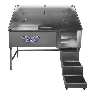 Groomer's Best GB58EL-GR Elite 58" Gray Bathing Tub with Right Drain and Left Ramp