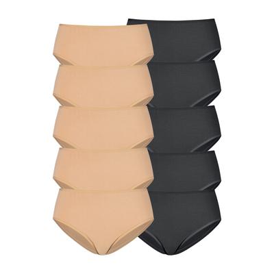 Hüftslip PETITE FLEUR, Damen, Gr. 36/38, schwarz (beige, schwarz), Single Jersey, Obermaterial: 95% Baumwolle, 5% Elasthan, unifarben, Unterhosen, aus elastischer Baumwolle Image