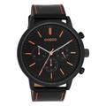 Oozoo Timepieces C11200 Men's Watch | Watch with Leather Strap | High-Quality Watch for Men | Elegant Analogue Men's Watch in Round, Black / Fluo Orange, Strap.