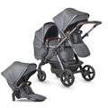 Silver Cross - Wave Sibling Pushchair Bundle - 2 in 1 Pram with 1 x Carrycots & 2 x Pushchair Seats - Narrow Double Buggy - Car Seat Compatible - Newborn to 4 Years (22kg) - Lunar