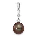 14ct White Gold 8 9mm Teardrop Saltwater Cultured Tahitian Pearl .04 Weight Carat Diamond Pendant Necklace Jewelry Gifts for Women