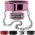 Next Alpha Weightlifting Belt & Dip Belt Combination - Custom Weight Lifting Belt for Men and Women - Self-Locking & Quick Release Buckle - With Chain - Pink - Small