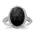 17.6mm Cheryl M 925 Sterling Silver Rhodium Plated Checker cut Black CZ and Brilliant cut White Cz Oval Halo Ring Size L 1/2 Jewelry Gifts for Women