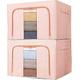 mehrido Rigid Foldable Clothes Storage with Zip, Metal Frame, 2 Pieces, 66L Stackable Clothes Boxes, Storage Bag for Clothes, Bedding, Blankets, Comforter (50 x 40 x 33 cm),Pink