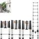 3.2M Telescopic Folding Ladder Aluminium Telescopic Ladder 80cm to 3.2m 10 Rungs Multi-Purpose Extendable Ladder with Non-Slip Feet & One Button Retraction Extension Ladder for Home,Attic,Garden