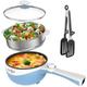 Audecook Electric Pot with Steamer, 1.7L Electric Frying Pan Travel Portable Pot, Mini Electric Skillet for Dorm Non-Stick Coating, Hot Pot Electric Perfect for Ramen/Steak/Egg/Fry/Soup/Oatmeal(Blue)