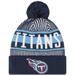 Men's New Era Navy Tennessee Titans Striped Cuffed Knit Hat with Pom