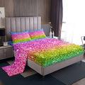Loussiesd King Sheets For GirlsGlitter Bed Sheet Set Baby Girl Kids Teens Rainbow Colorful Bed Sheets Super Soft Girly Modern Trendy Bedding Set Glitter, Flat Sheet+Fitted Sheet+2 Pillow Case