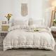 Herside Beige Grey Ruffle Duvet Cover Boho Bedding Beige Grey White 2-Layers Ruffle Design Shabby Chic Bedding Sets Single 1 Duvet Cover 1 Pillowcase (White-Beige Grey, Single)