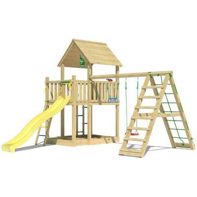 Spielturm JUNGLE GYM "Majesty", gelb, Spieltürme, KinderB:435cm H:349cm T:452cm, Holzwerkstoff, Spielanlage mit Schaukel, Kletterbock und Rutsche mit Wasseranschluss, B:435cm H:349cm T:452cm