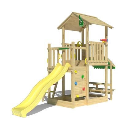 Spielturm JUNGLE GYM "Keep", gelb, Spieltürme, KinderB:419cm H:307cm T:181cm, Holzwerkstoff, Spielanlage mit Mini Market und Rutsche mit Wasseranschluss, B:419cm H:307cm T:181cm