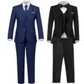 Boys Black Navy Suits Slim Fit Dress Clothes Ring Bearer Outfit Children Wedding Party Performance