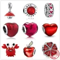 New Red Lovely Crab Mushroom Flower Glass Heart Charm Beads fit Original Pandora Charms Silver 925
