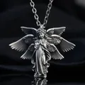 Delicate Antique Silver Color Seraph Prayer Good Luck Necklace Pendant Men Women Anniversary Amulet