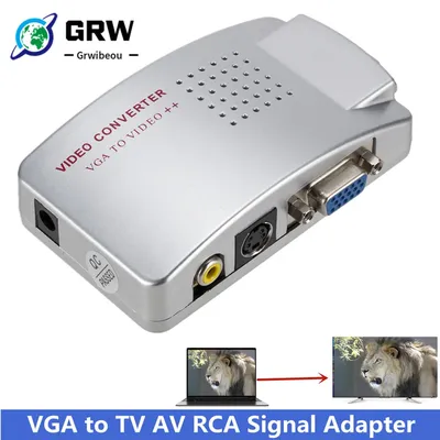 Grwibeou PC Converter Box VGA to TV AV RCA Signal Adapter Converter Video Switch Box Composite Supports NTSC PAL for Computer