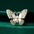 Gold Color Enamel Butterfly Pearl Brooches for Women Shiny Rhinestone Beauty Classic Insects Party